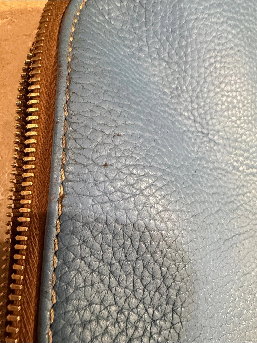 Dooney & Bourke Light Blue Leather Backpack with Brown Trim